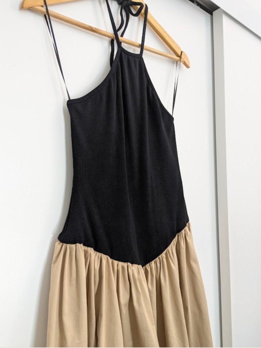 Anthropologie Maeve Black Beige Halter Maxi Dress Size M - Picture 7 of 12